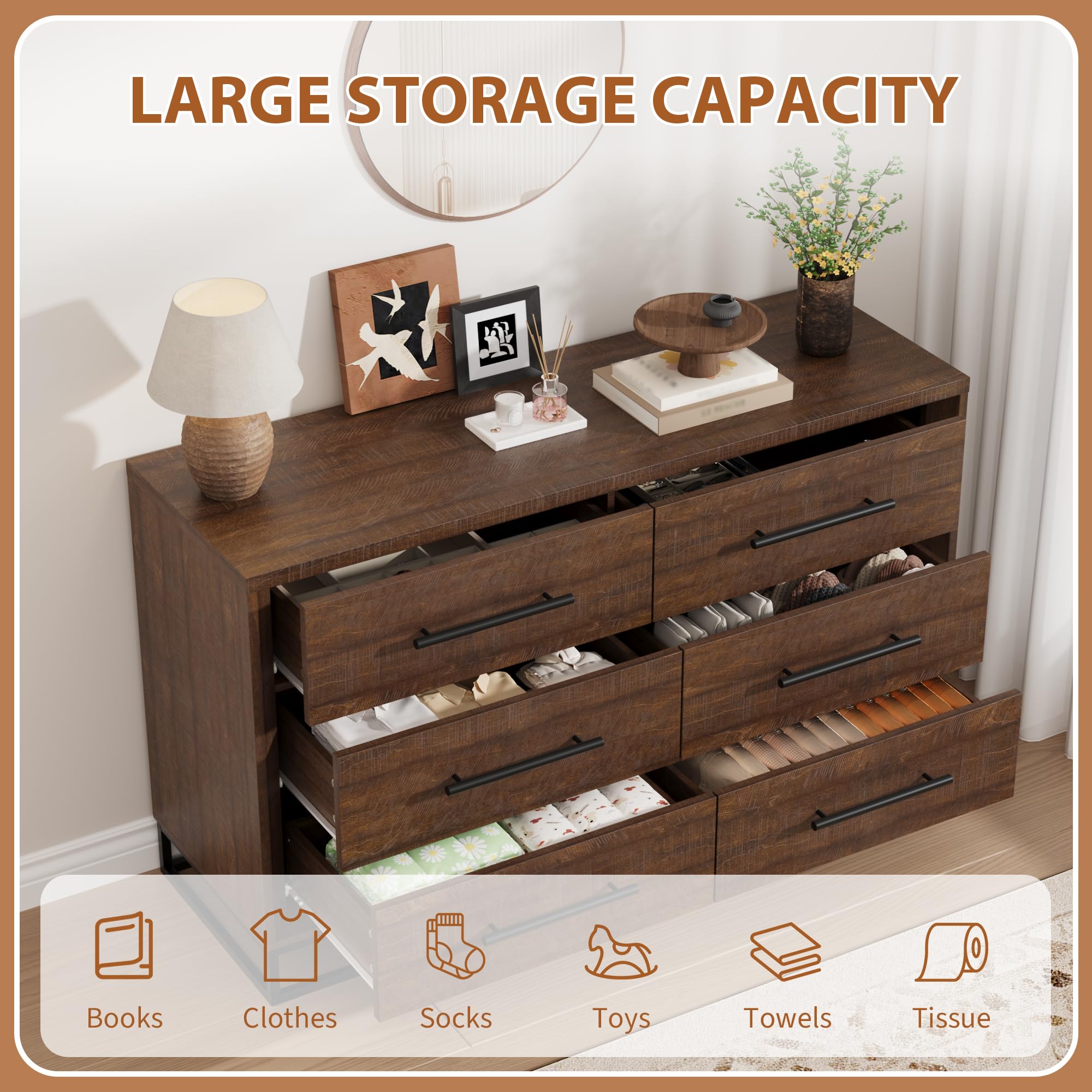 6 Drawer Dresser for Bedroom,  - Metal Photo Panel 评论和价格